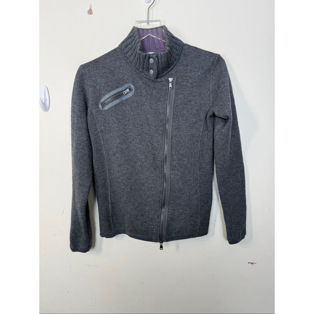 Title Nine Gray Wool Blend Asymmetrical Full Zip Sweater Jacket Size S Athletic